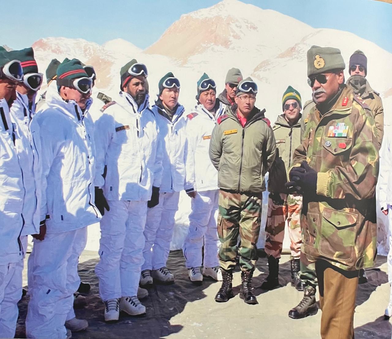 Addressing troops as GOC 3 Infantry Division in eastern Ladakh